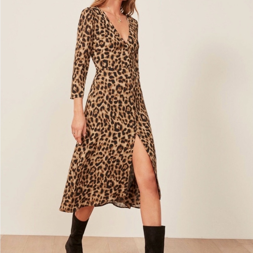 Reformation Leopard-Print Midi Dress in Brown and Black